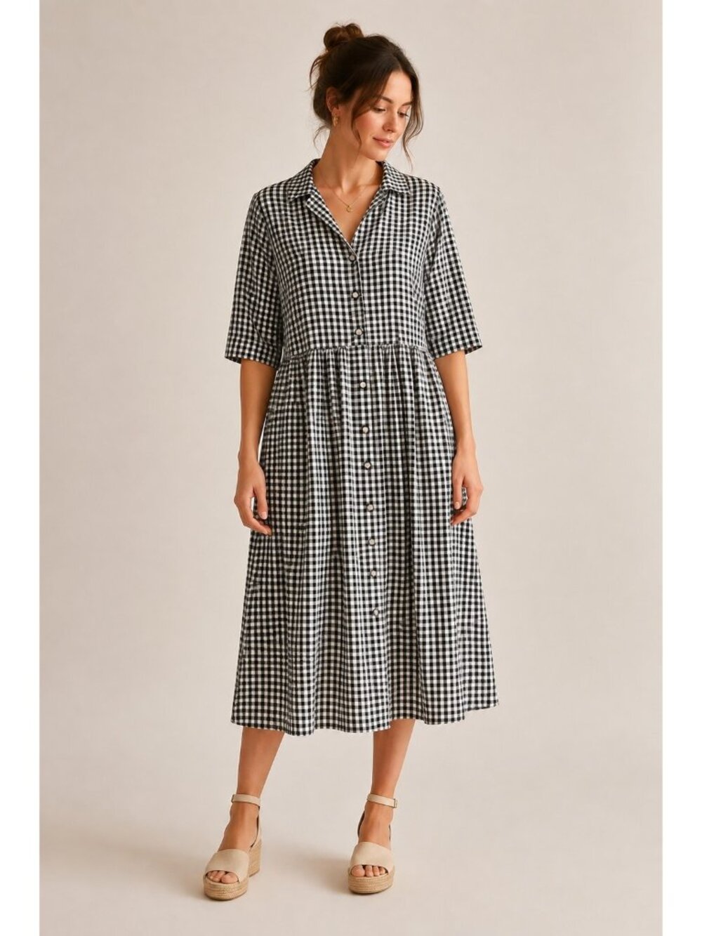 Vtg Jeffrey & Dara By Linda Hutley Gingham Midi Shirt Dress Cottage Casual 9/10